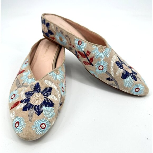 AVEC LES FILLE bella mule shoes slides slip on suede embroidered floral 8M - Picture 1 of 9